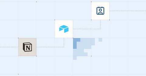 Les logos de Notion et Airtable et un pictogramme de fiche contact, reliés sur une grille
