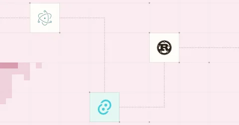 Les logos d’Electron, Tauri et Rust reliés sur une grille
