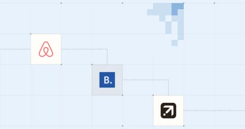 Les logos d’Airbnb, Booking.com et Expedia reliés sur une grille