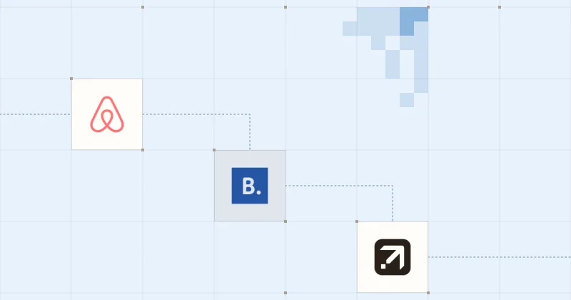 Les logos d’Airbnb, Booking.com et Expedia reliés sur une grille