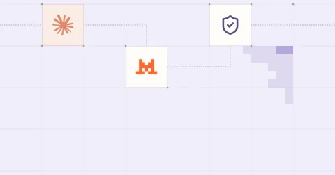 Les logos de Claude et Mistral AI et un pictogramme de bouclier, reliés sur une grille