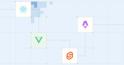 Les logos de React, Vue.js, Svelte et Astro reliés sur une grille