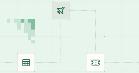 Pictogrammes de tableur, d’avion et de billet reliés sur une grille