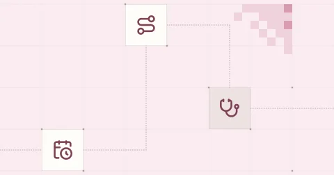 Pictogrammes d’agenda, d’itinéraire et de stéthoscope reliés sur une grille