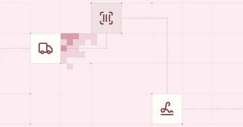 Pictogrammes de camion, de code-barres et de signature reliés sur une grille
