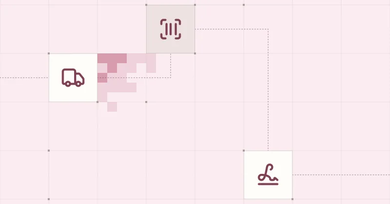 Pictogrammes de camion, de code-barres et de signature reliés sur une grille