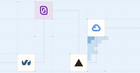 Les logos d’OVHcloud, Scaleway, Vercel et Google Cloud reliés sur une grille