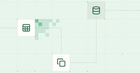 Pictogrammes de tableur, de copies et de base de données reliés sur une grille